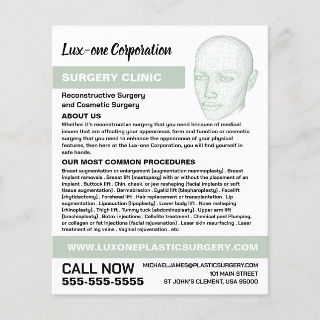 Head Model, Plastic Surgeon, Plastic Surgery Flyer (Front)