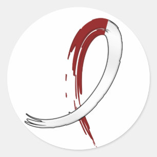 Head Neck Cancer's Burgungy and White Ribbon A4 Classic Round Sticker