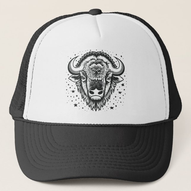 Head of a big horned bison trucker hat (Front)