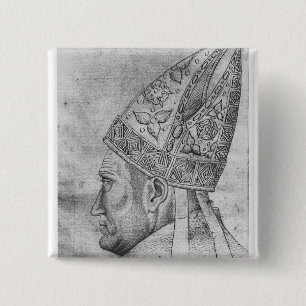 Head of a bishop, from the The Vallardi Album 15 Cm Square Badge
