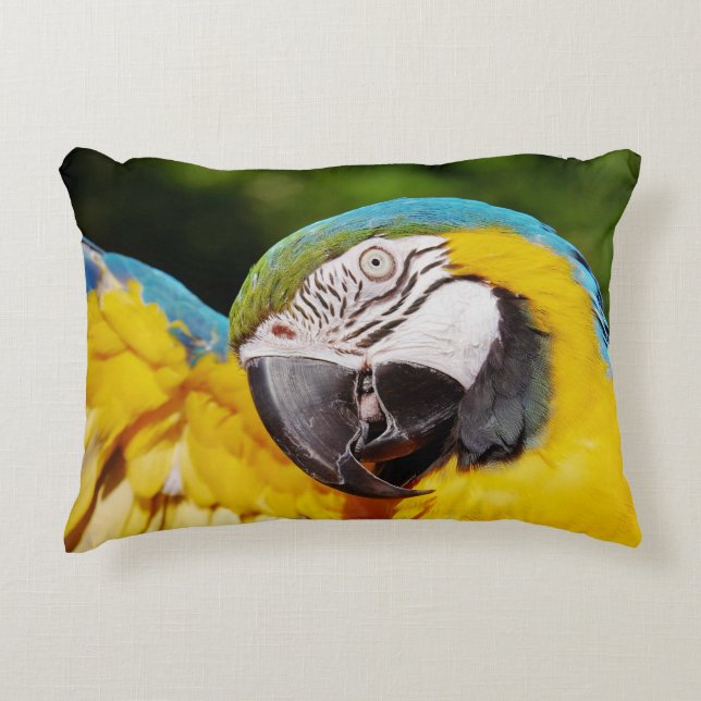 Head of a Blue and Yellow Macaw  Decorative Cushion (Front)
