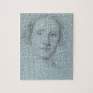 Head of a Girl (black and white chalk on blue laid Jigsaw Puzzle