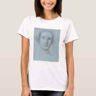 Head of a Girl (black and white chalk on blue laid T-Shirt