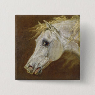 Head of a Grey Arabian Horse (oil on canvas on pan 15 Cm Square Badge