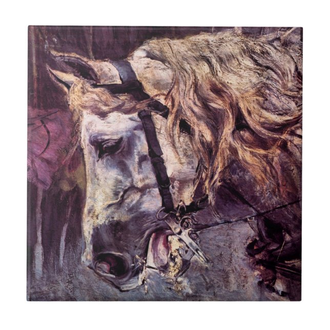 Head of a Horse by Giovanni Boldini, Vintage Art Ceramic Tile (Front)