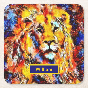 Head of a Lion Vintage Art Square Paper Coaster