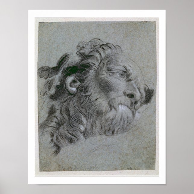 Head of a River-God, c.1751 (black chalk heightene Poster (Front)