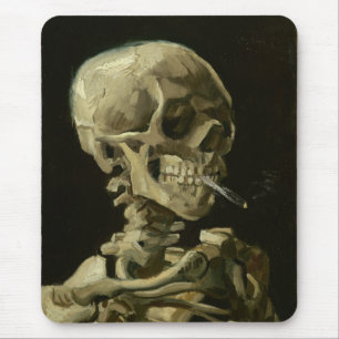 Head of a skeleton with a burning cigarette mouse pad
