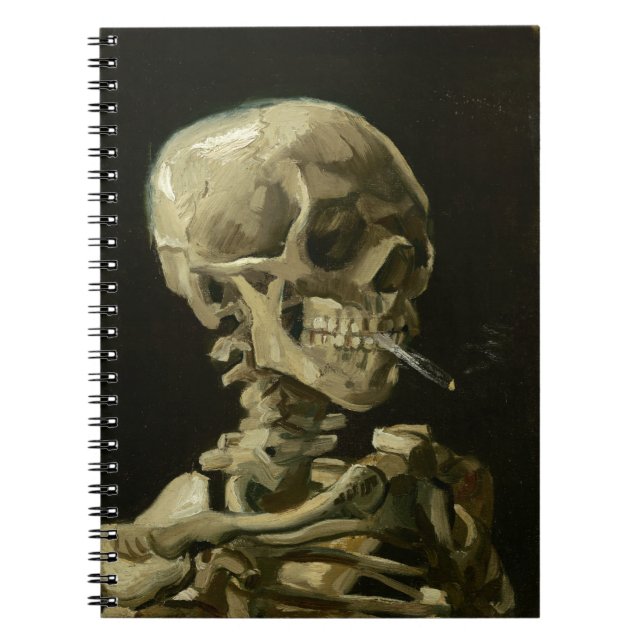 Head of a skeleton with a burning cigarette notebook (Front)