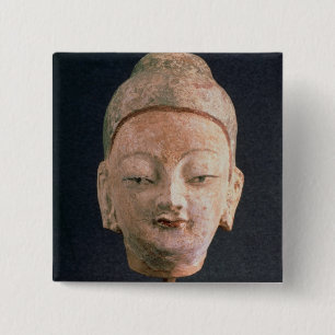 Head of a statue of Buddha, from Bezeklik 15 Cm Square Badge