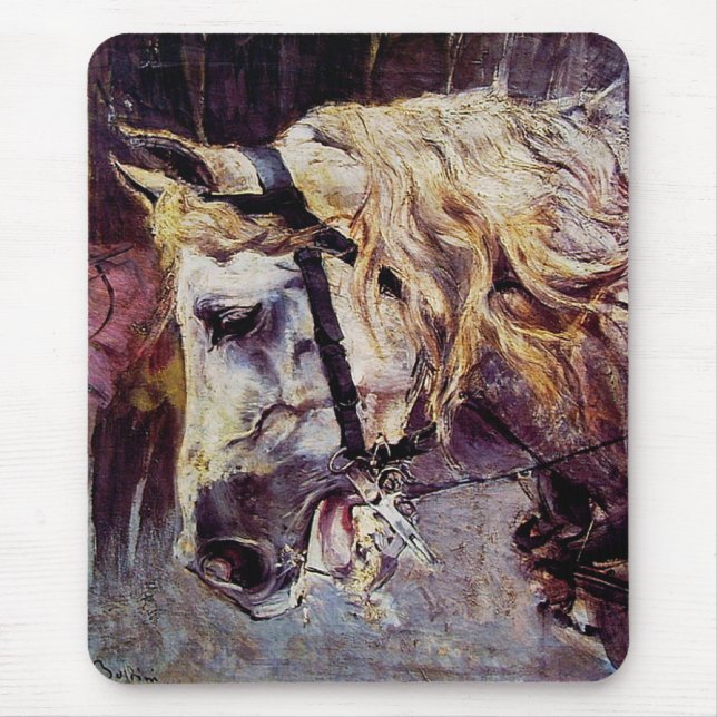 Head of a White Horse (by Giovanni Boldini) Mouse Pad (Front)