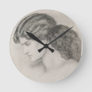 Head of a Woman, 1861 (pencil on paper) Round Clock