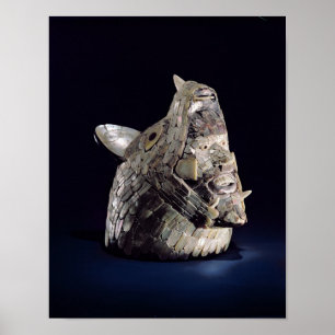 Head of an animal with human head in open jaws poster