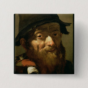 Head of an Old Man, detail of Portrait of an Old M 15 Cm Square Badge
