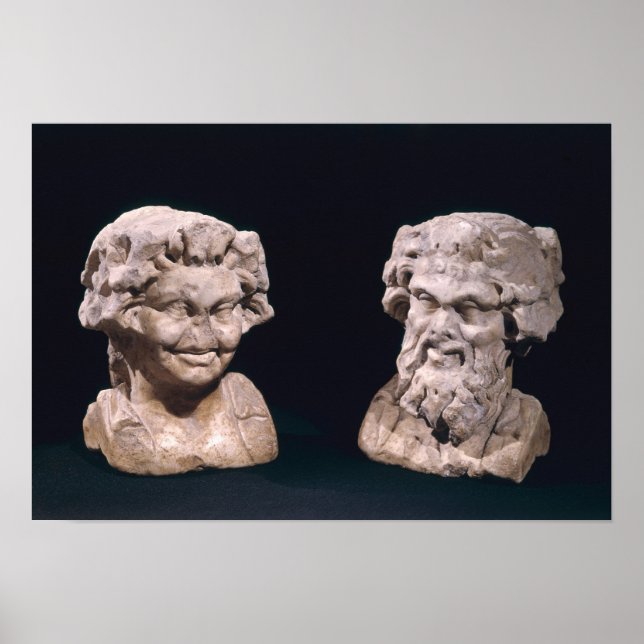 Head of Bacchus and satyr from a hermatic pillar Poster (Front)
