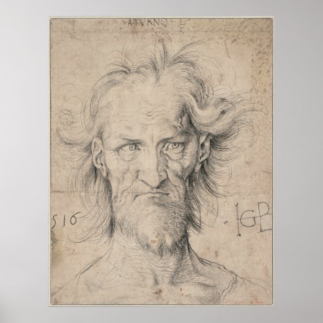 Head of Bearded Old Man (Saturn) by Durer Poster (Front)