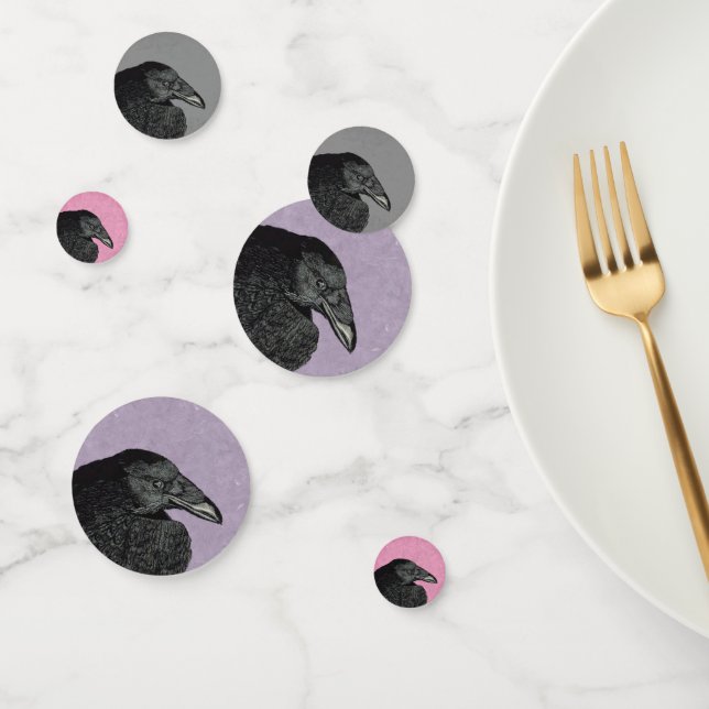 Head of Black Crow Illustration Purple Grey Pink Confetti (Group)