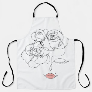 Head Of Flowers Art, Line Art Woman With Flowers, Apron