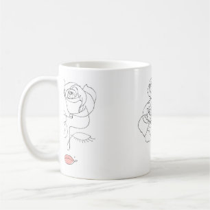 Head Of Flowers Art, Line Art Woman With Flowers, Coffee Mug