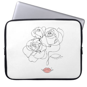 Head Of Flowers Art, Line Art Woman With Flowers,  Laptop Sleeve