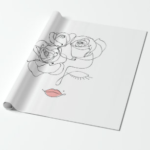 Head Of Flowers Art, Line Art Woman With Flowers,  Wrapping Paper