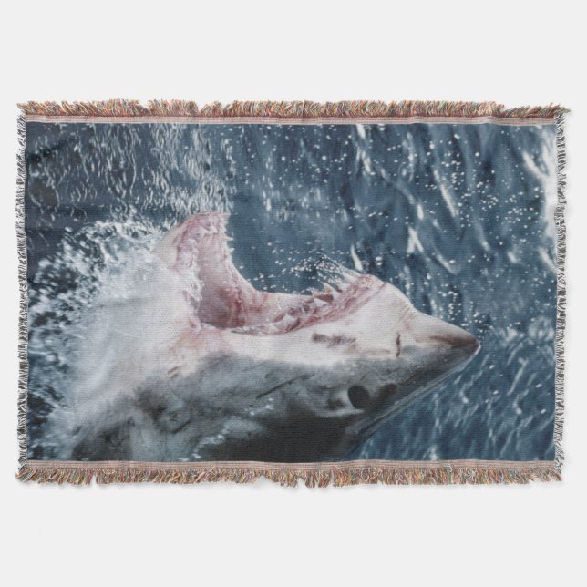 Head of Great White Shark Throw Blanket (Front)