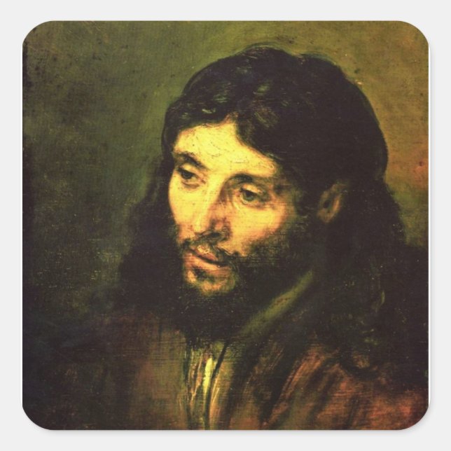 Head of Jesus By Rembrandt Square Sticker (Front)