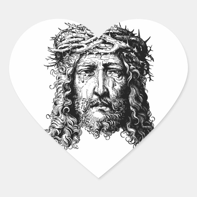 Head of Jesus Christ Heart Sticker (Front)