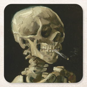 Head of Skeleton with Cigarette by Van Gogh Square Paper Coaster