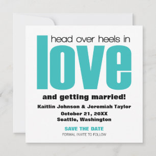 Head Over Heels Save the Date Invite, Aqua Invitation