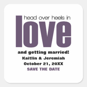 Head Over Heels Save the Date Stickers, Purple Square Sticker