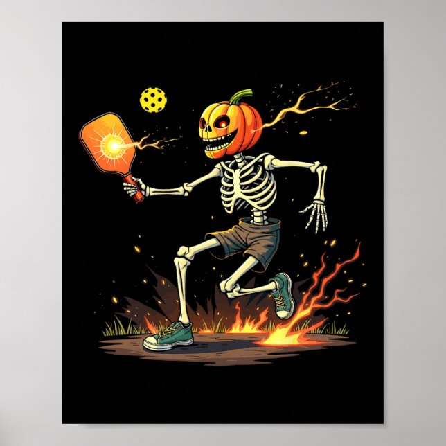 Head Skeleton Pickleball Halloween Spooky Sports  Poster (Front)