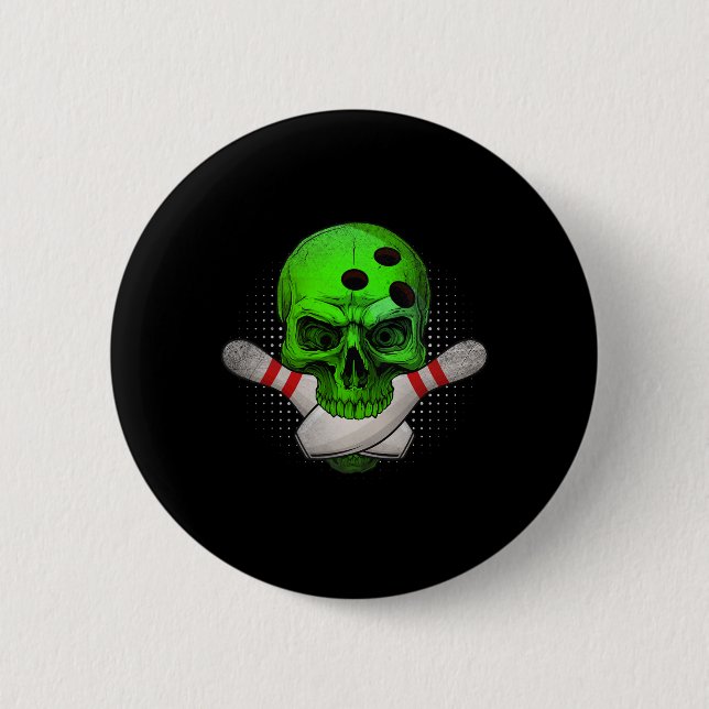 Head Skull Bowling Ball &amp; Pins Happy Halloween (Front)