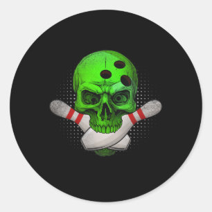 Head Skull Bowling Ball &amp; Pins Happy Halloween Classic Round Sticker