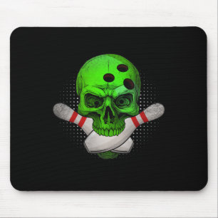 Head Skull Bowling Ball & Pins Happy Halloween Mouse Pad