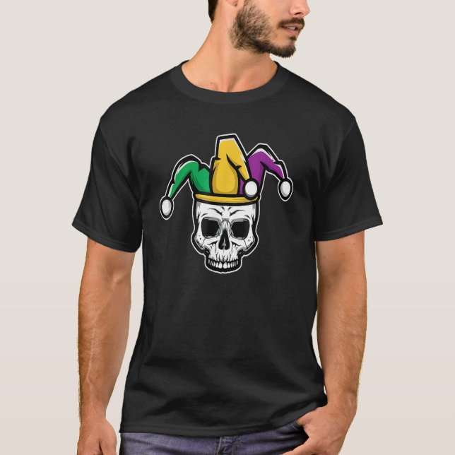Head Skull Jester Hat T Shirt Mardi Gras Gifts Fes (Front)