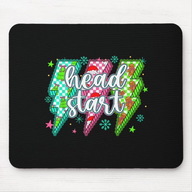 Head Start Lightning Christmas Checkered Graphic  Mouse Pad (Front)