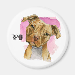Head Tilt Pit Bull Dog Watercolor Painting Magnet