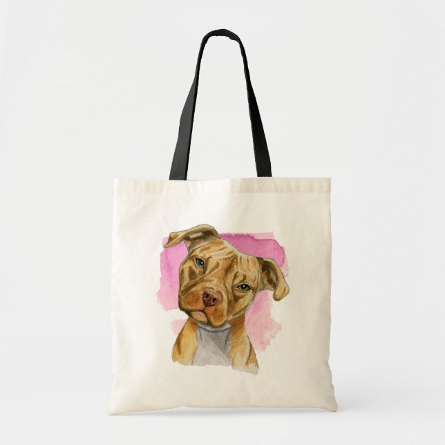 Head Tilt Pit Bull Dog Watercolor Painting Tote Bag (Front)
