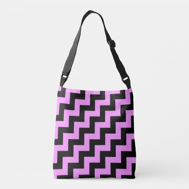 Head-turning Hot Pink and Black Diagonal Zigzags Crossbody Bag (Back)