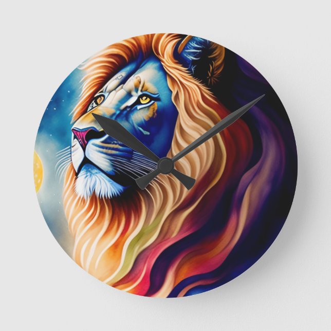 Head White Lion Colourful Art Round Clock (Front)