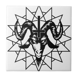 Head with Chaos Star (black) Ceramic Tile