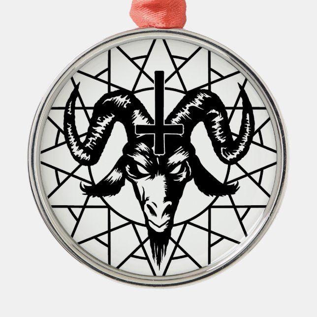 Head with Chaos Star (black) Metal Tree Decoration (Front)