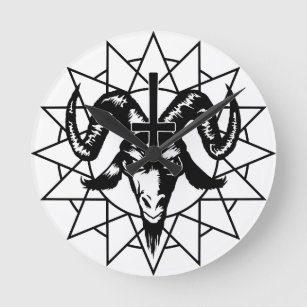 Head with Chaos Star (black) Round Clock