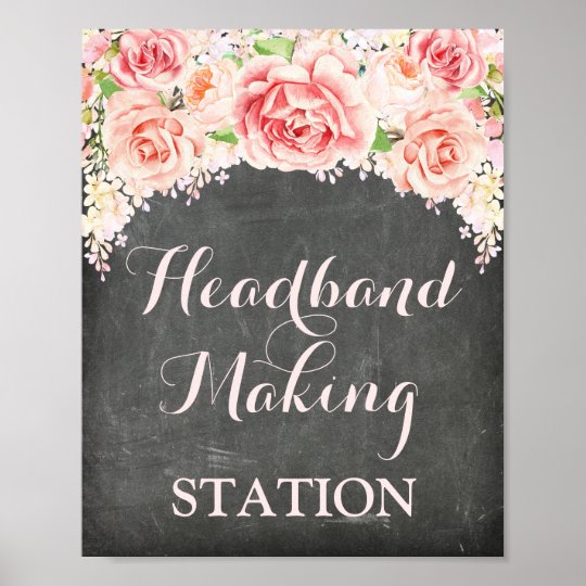 Headband Making Station Pink Watercolor Chalkboard Poster