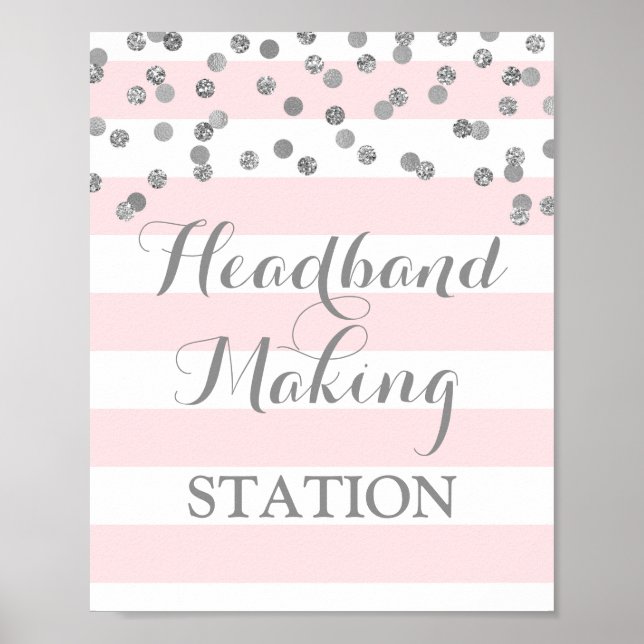 Headband Making Station Sign Blush Stripes Silver (Front)