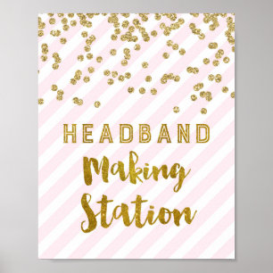Headband Making Station Sign Pink Gold Confetti