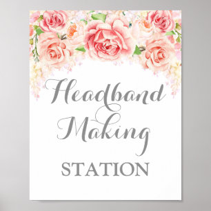 Headband Making Station Sign Pink Watercolor