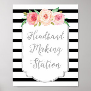 Headband Making Station Sign Silver Black Stripes