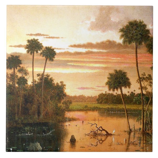 Heade - Great Florida Sunset, fine art painting Ceramic Tile (Front)